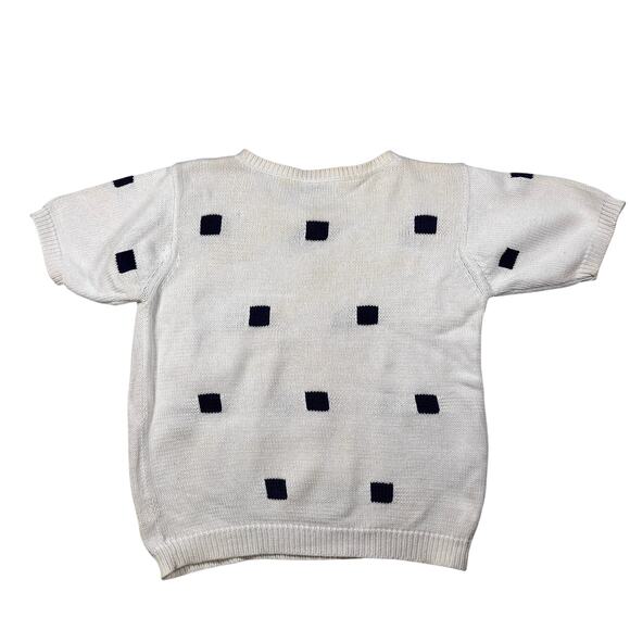 Vintage 1990s Brooks Brothers Knit Sweater Navy Blue Squares Short Sleeve AS IS - Picture 10 of 16